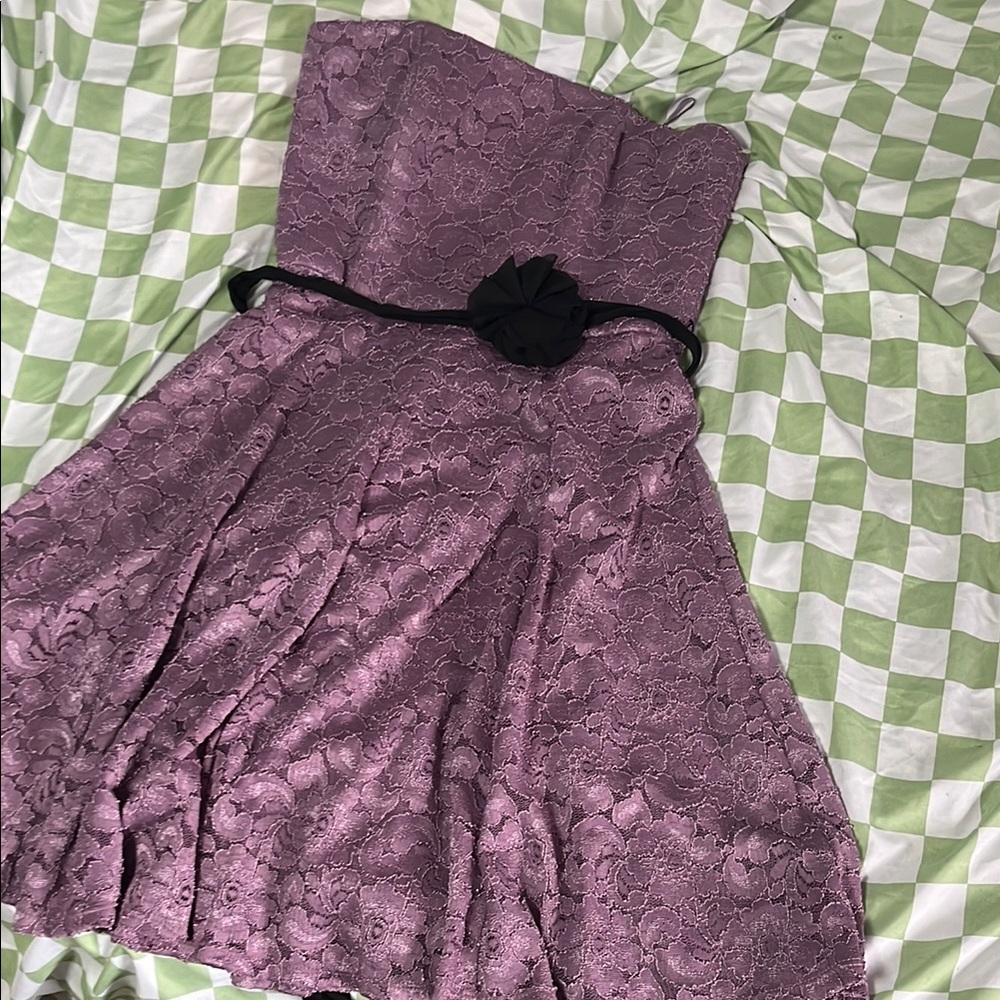 NWT Lavender Lace Dress with Black Floral Belt